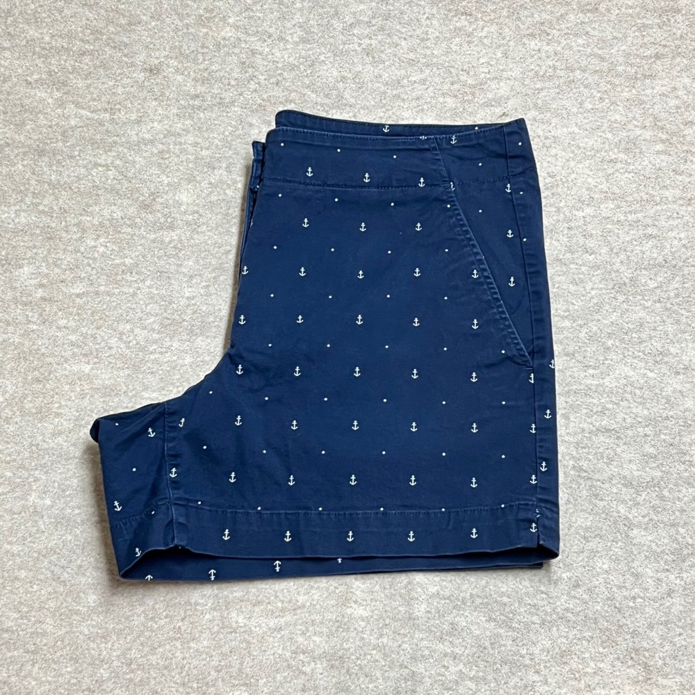 Nautica Womens Navy Blue Anchor Print Chino Shorts Sz Nautical Cotton Coastal